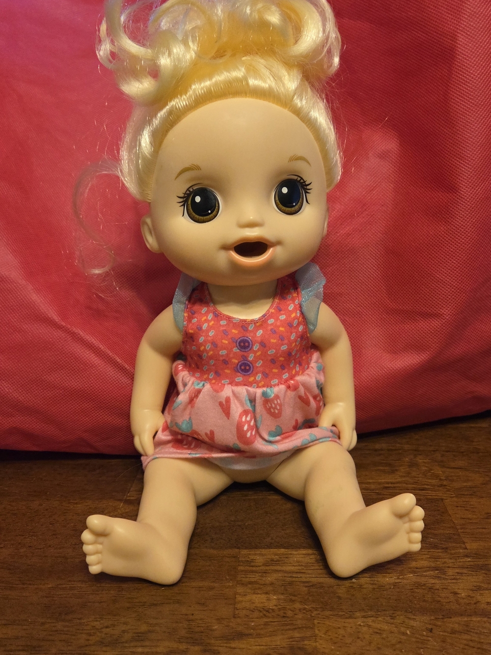 Baby Alive Blonde Hair Doll in Strawberry Dress - Pre-owned